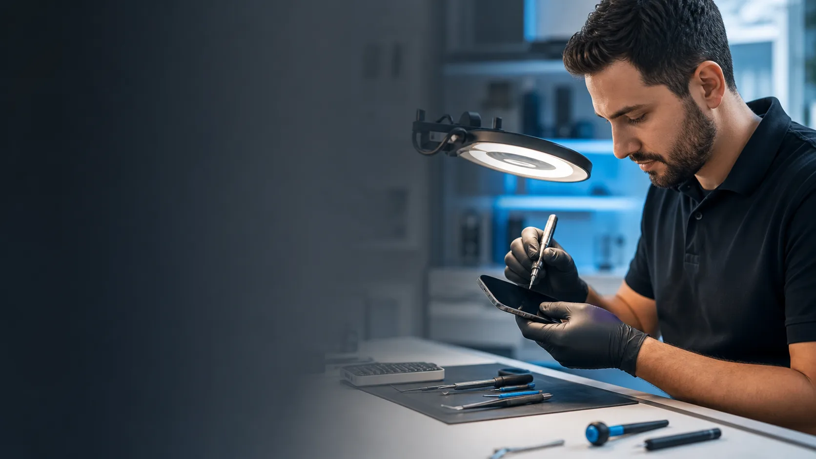 Technician completing an iPhix repair quality inspection