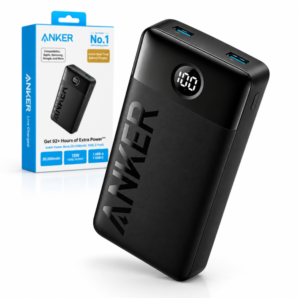 Anker - Power Bank (20,000mAh, 15W, 2-Port) - Black